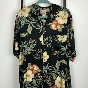 Vintage Tommy Bahama Silk Tropical Floral Button-front Vacation Shirt Men Size L